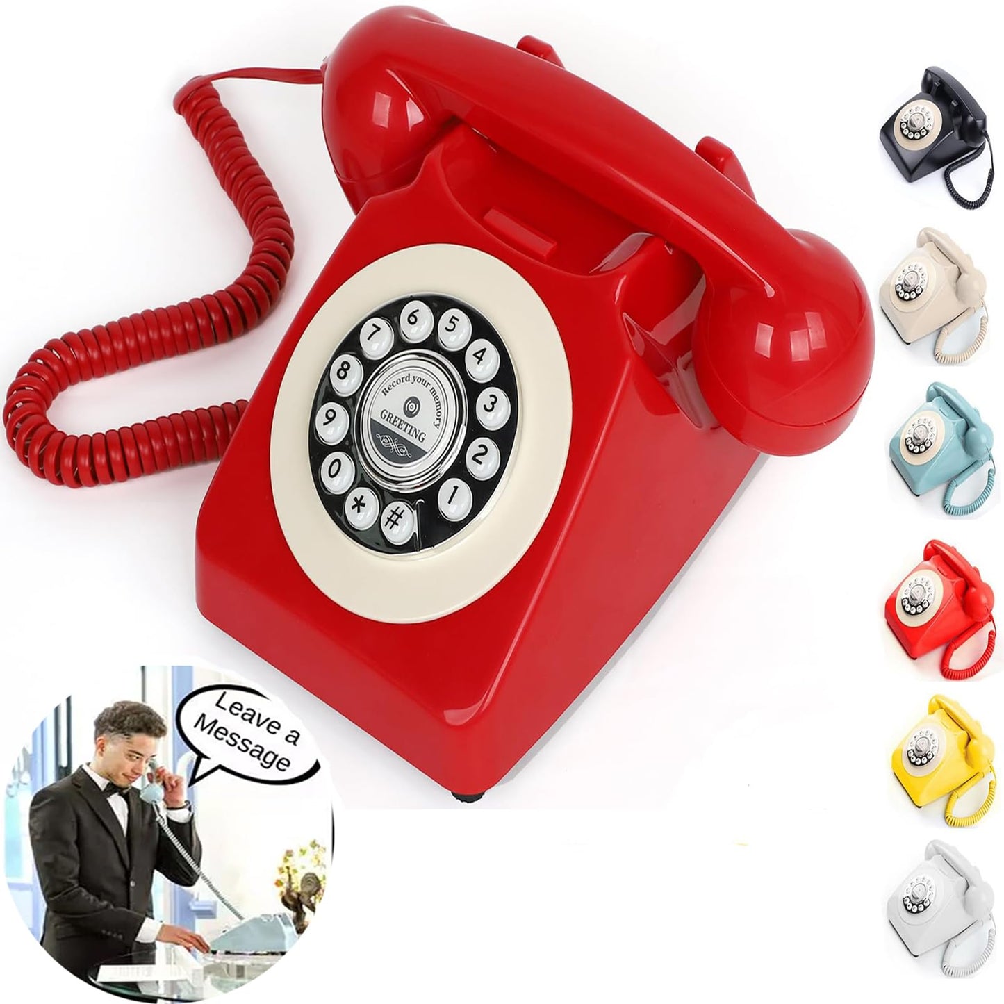 Audio Guest Book Wedding Phone with Rotation Dial Record Customized Audio Message Left with GuestBook Ideas Telephone Retro Audio for Wedding Event Birthday Party Message Voicemail