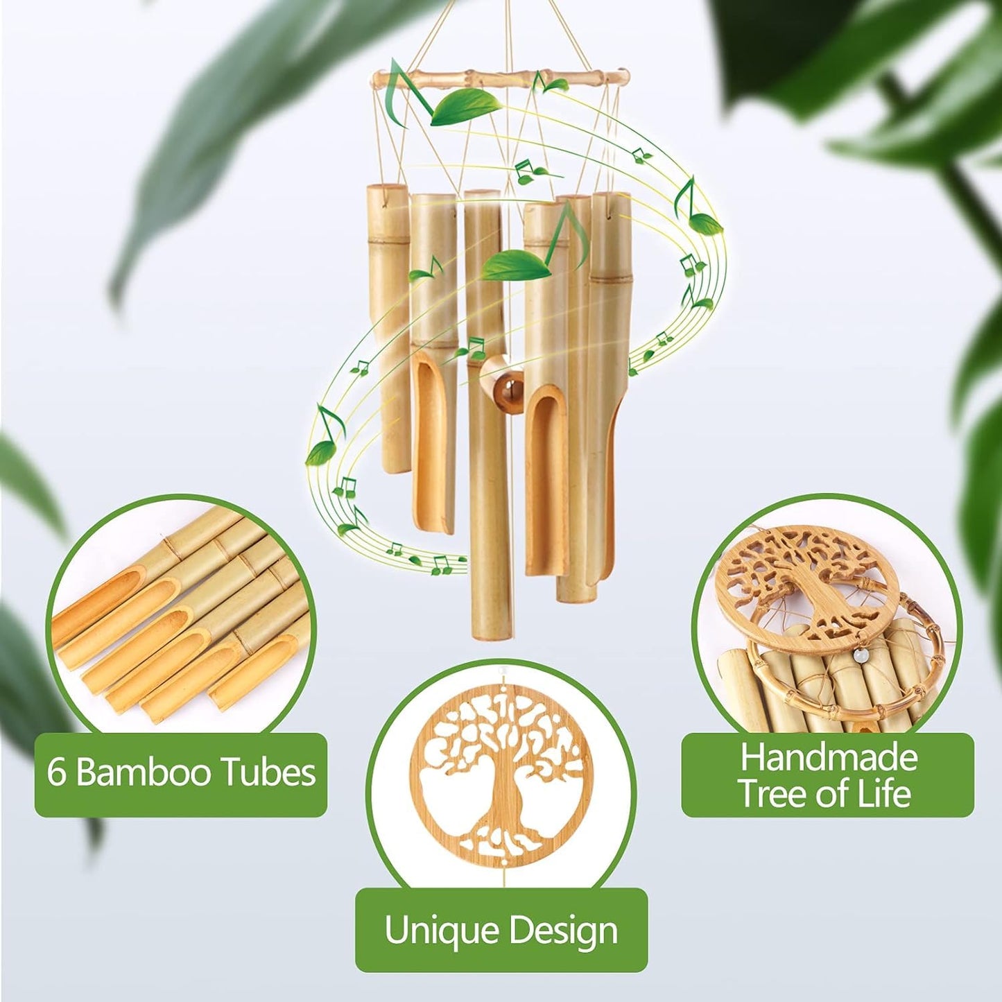 Tree of Life Bamboo Wind Chimes Handmade Wooden Nusic Chimes, Which has Natural Beautiful Sound Apply to Garden,Patio,Home or Outdoor Decor