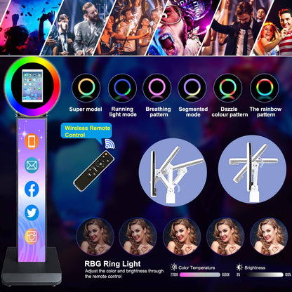 Photo Booth for IPad 10.2" 10.9" 11" 12.9" Shell Stand Selfie Photobooth Machine with Custom Logo Ring Light Remote Control and Flight Case for Events Wedding Parties Rental
