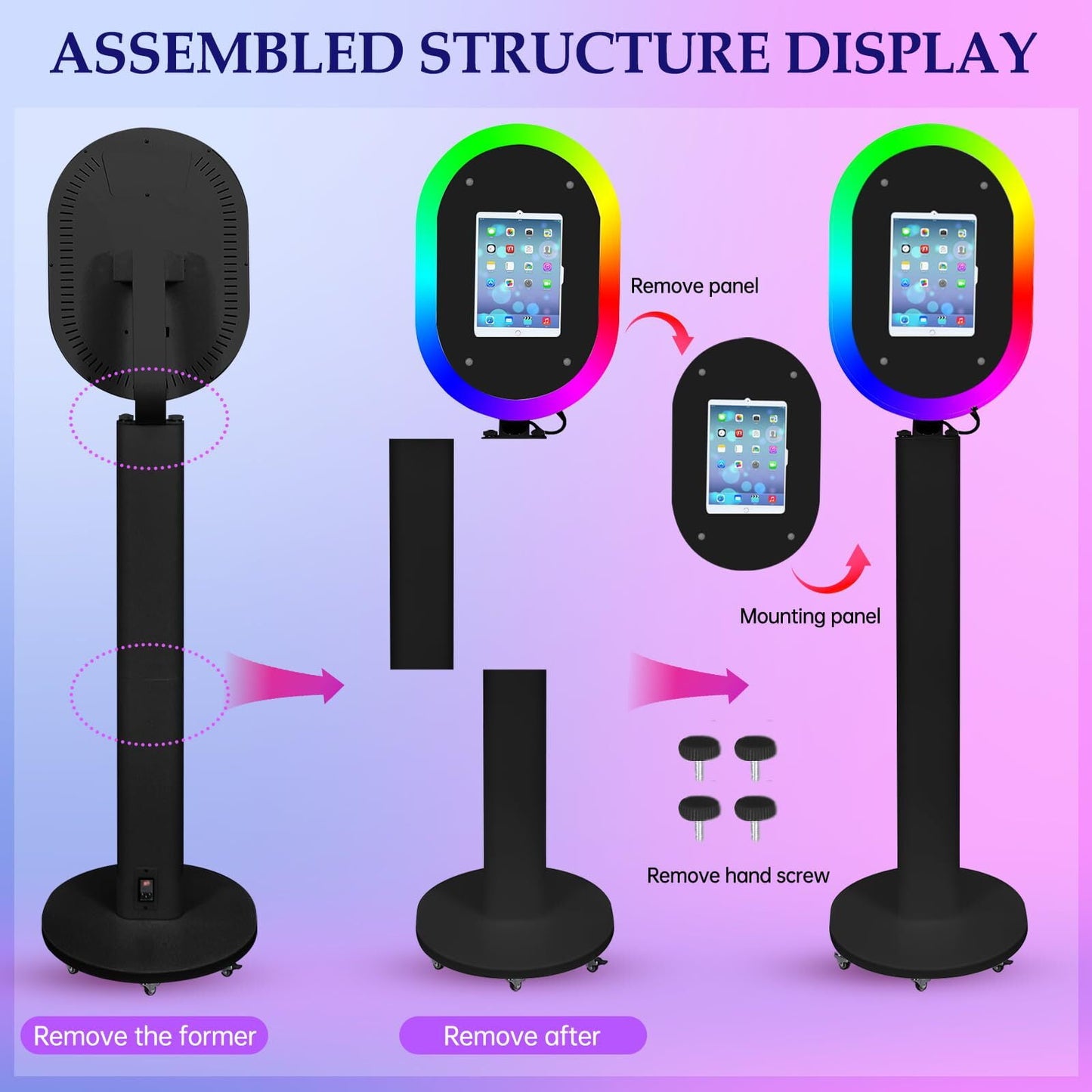 Portable iPad Photo Booth Stand with RGB Ring Light - Compatible with 10.2" to 13" iPad Pro/Air