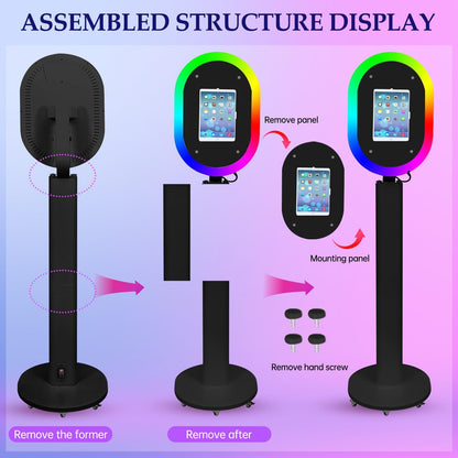 Portable iPad Photo Booth Stand with RGB Ring Light - Compatible with 10.2" to 13" iPad Pro/Air