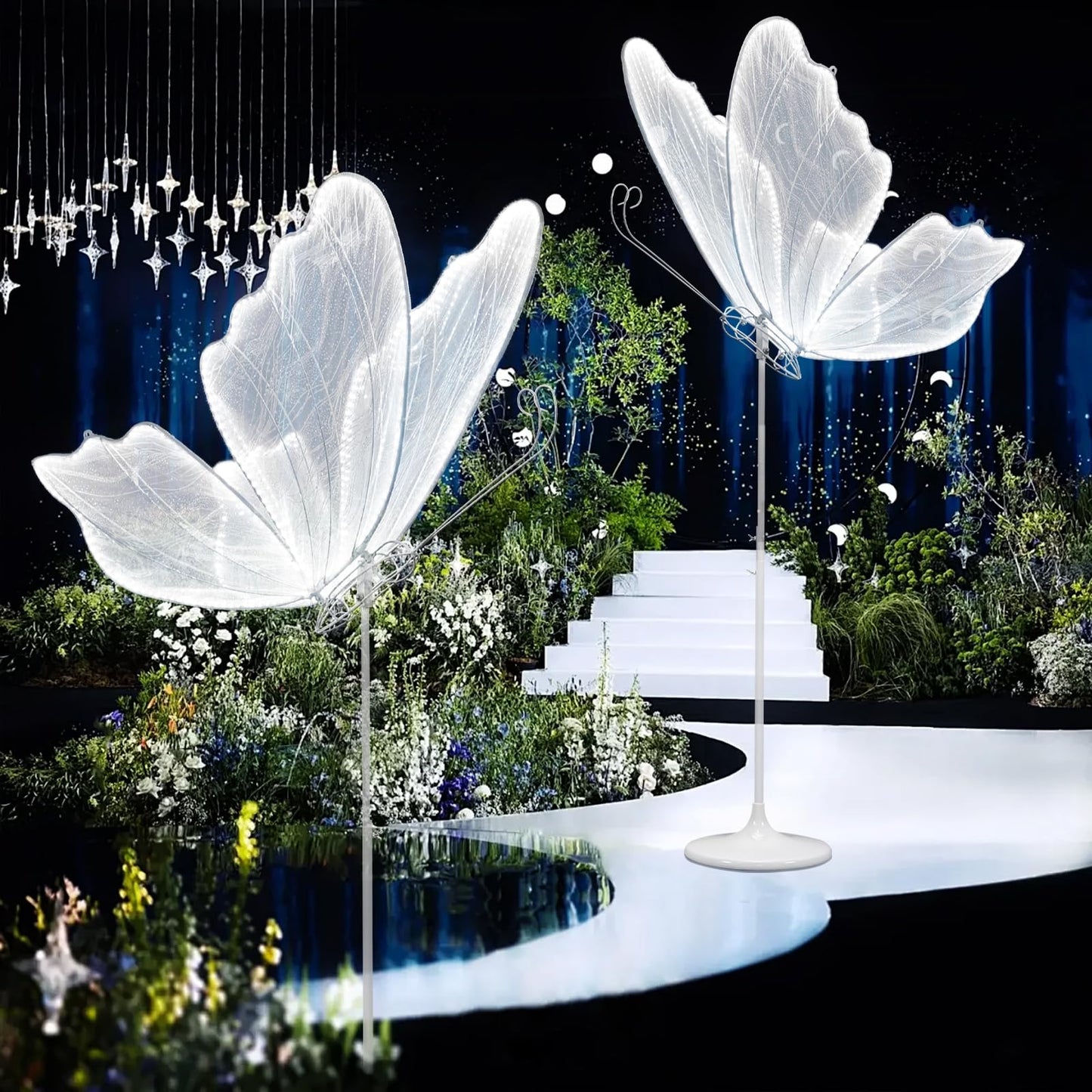 Wedding Butterfly Floor Lamp, 2024 LED Romantic Elegant Decoration Butterfly Floor lamp Decoration Props for Wedding Party Birthday Rental Business (White, 60 cm/23.6 in & 2PCS)