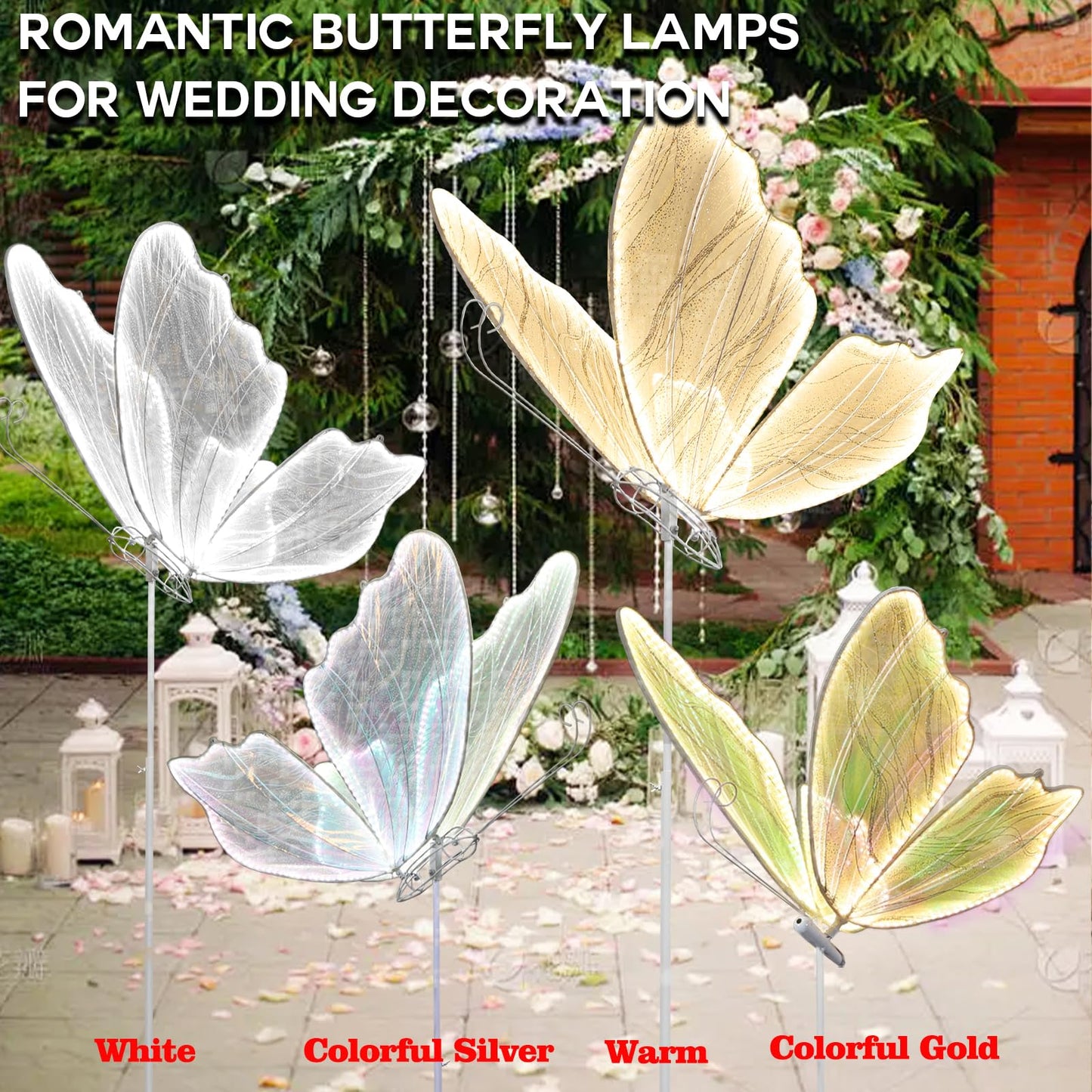 Wedding Butterfly Floor Lamp, 2024 LED Romantic Elegant Decoration Butterfly Floor lamp Decoration Props for Wedding Party Birthday Rental Business (White, 60 cm/23.6 in & 2PCS)