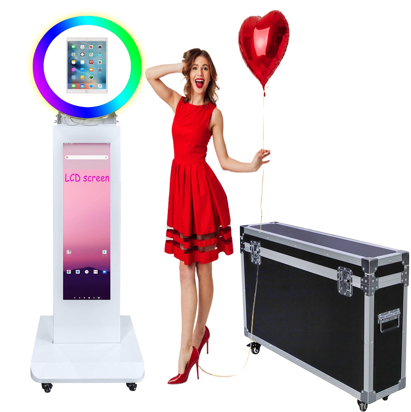 Portable Photo Booth Shell Selfie Machine Adjustable Stand Photobooth with RGB LED Ring Light for Wedding Christmas