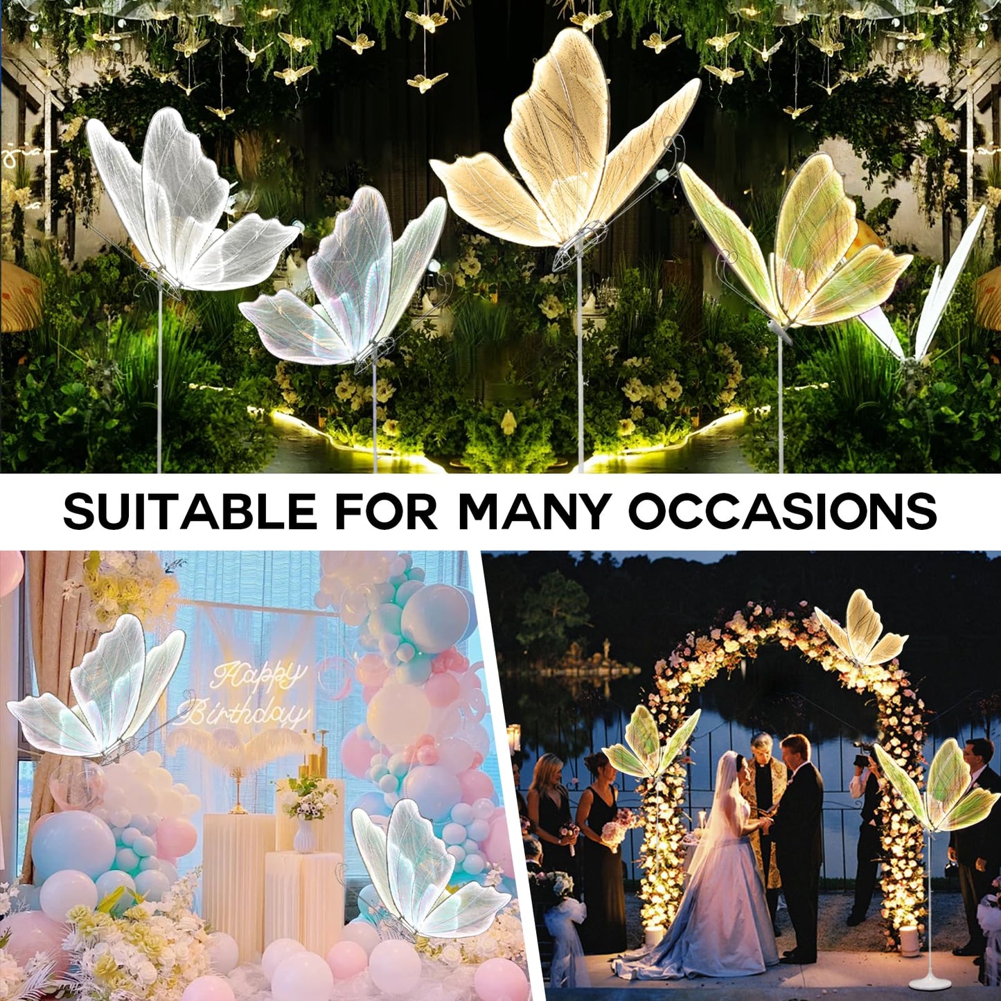 Wedding Butterfly Floor Lamp, 2024 LED Romantic Elegant Decoration Butterfly Floor lamp Decoration Props for Wedding Party Birthday Rental Business (White, 60 cm/23.6 in & 2PCS)