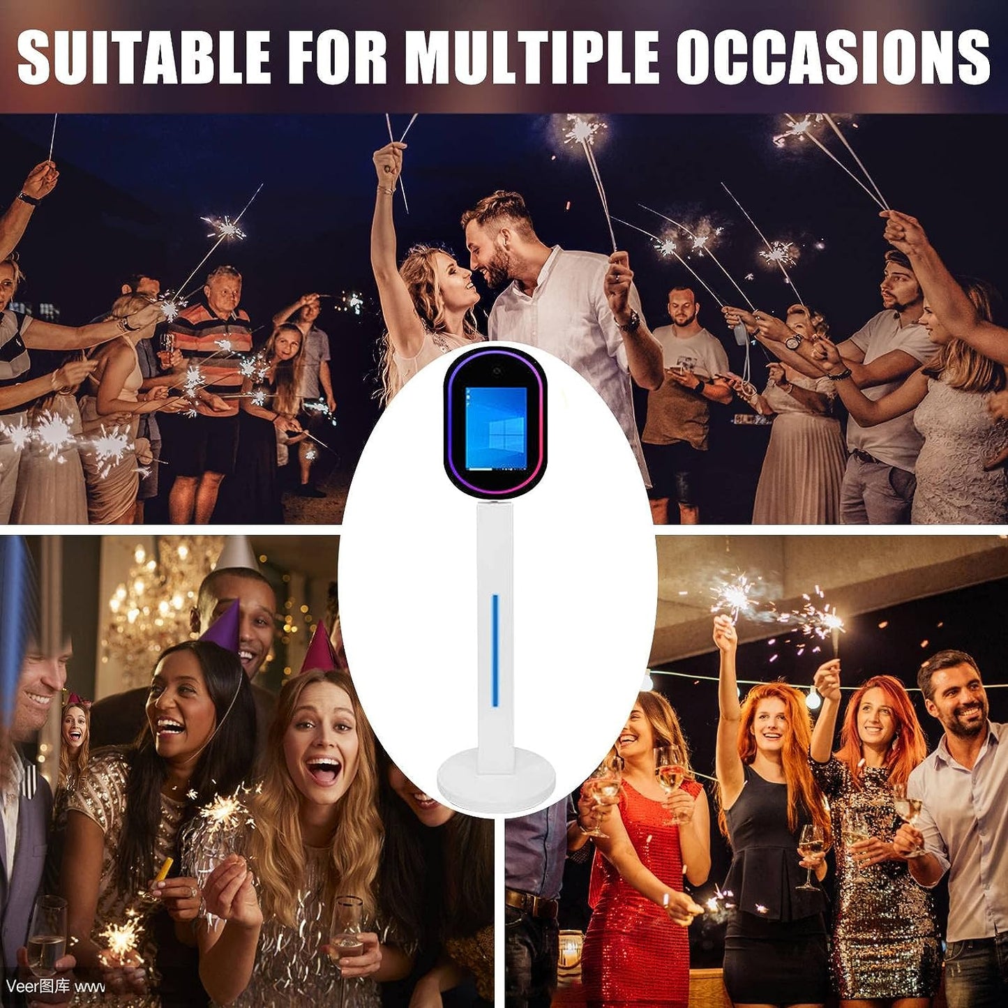 ROOMEDAL 13.3 In Portable Touch Mirror Photo Booth Built-in Mini PC & Camera Photo Booth with Round Ring Light and Flight Case for Events Wedding Rental Business