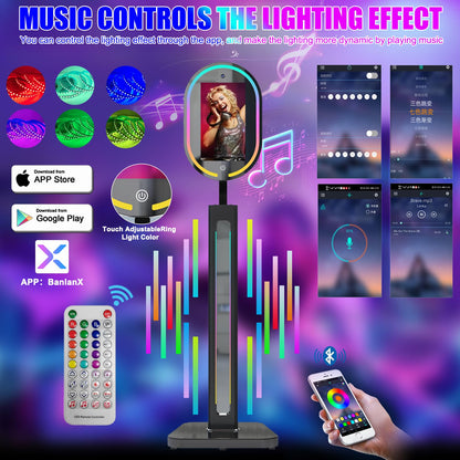 13.3 Inch Portable Mirror Photo Booth with Camera Magic Mirror Shell Stand Selfie Photobooth Machine Touch Screen with Round Ring Light and Flight Case