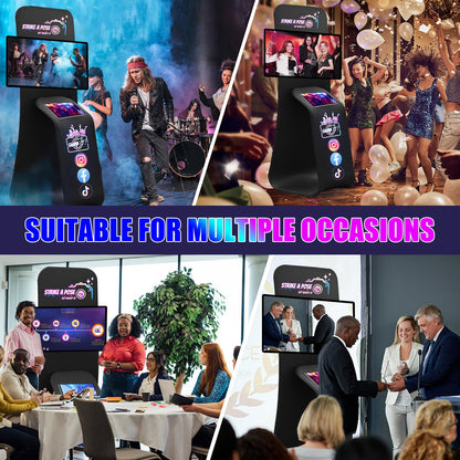 Kiosk TV Floor Stand with iPad Sharing Station Floor Holder Station with Custom Logo Trade Show Display Tension Fabric Tablet Add Interactive Displays for Event,Conference Booths,Trade Show