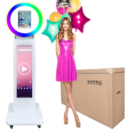 Portable Photo Booth Shell Selfie Machine Adjustable Stand Photobooth with RGB LED Ring Light for Wedding Christmas