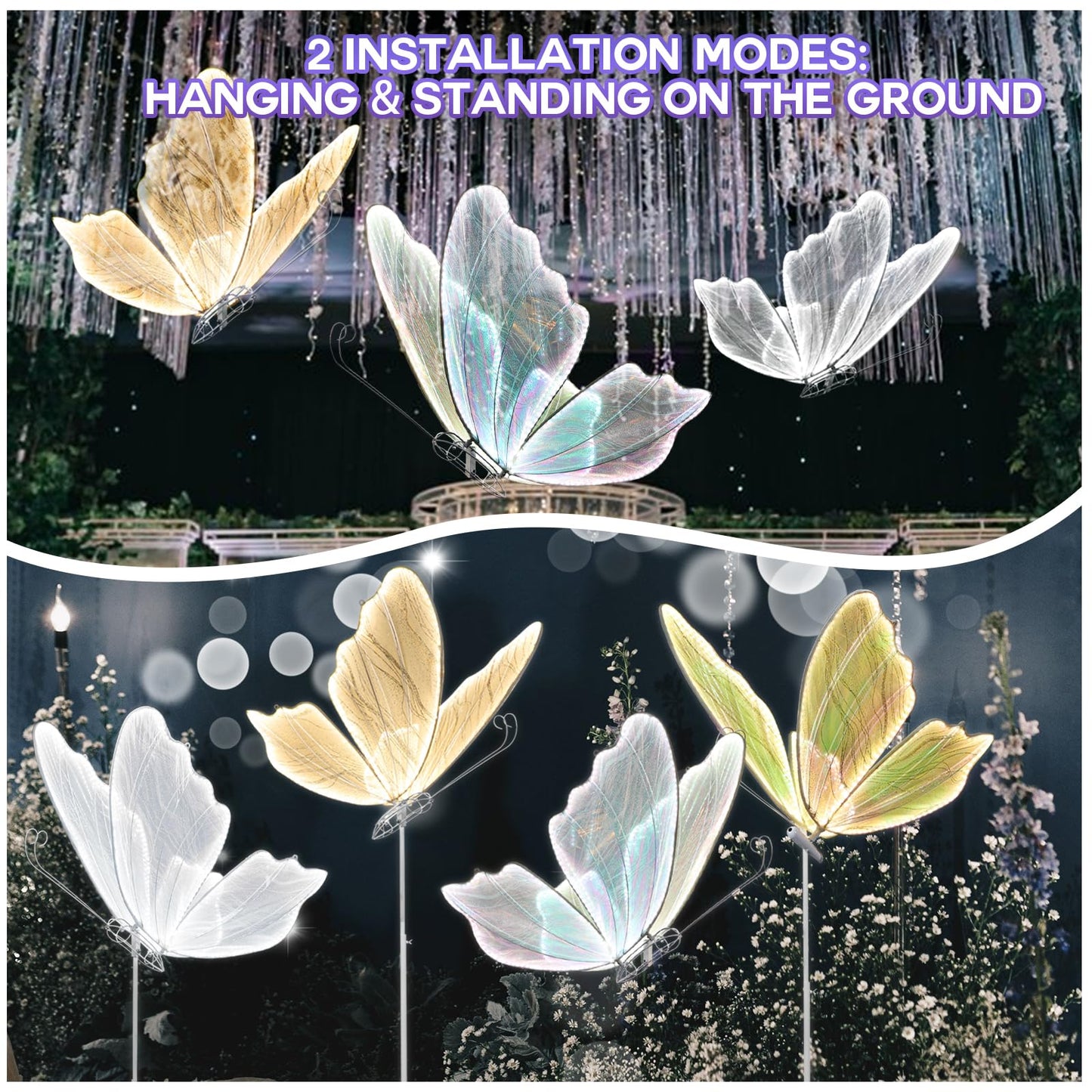 Wedding Butterfly Floor Lamp Decoration, LED Romantic Elegant Decoration Props for Wedding Party Birthday Decor Rental Business