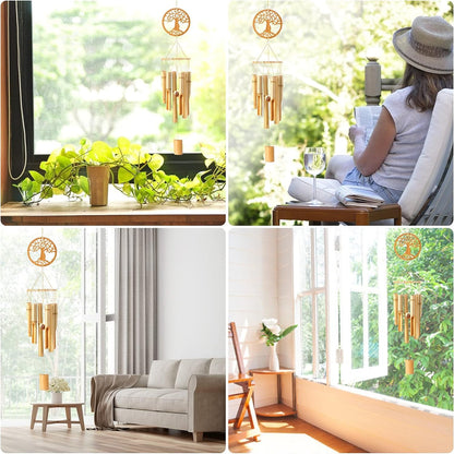 Tree of Life Bamboo Wind Chimes Handmade Wooden Nusic Chimes, Which has Natural Beautiful Sound Apply to Garden,Patio,Home or Outdoor Decor