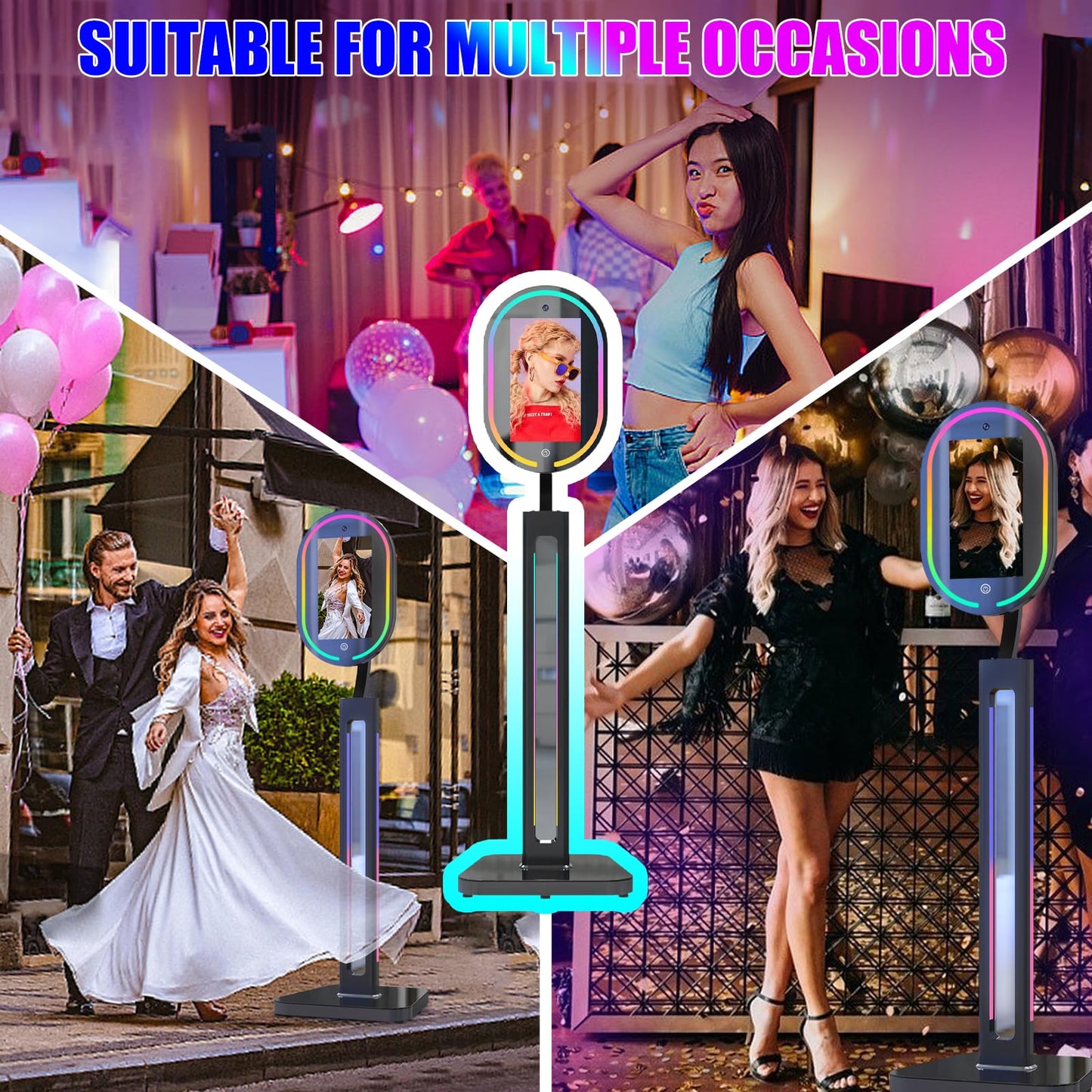 Mirror Photo Booth for Camera Selfie Station Photobooth Shell Stand Machine Photobooth with RGB LED Light and Flight Case for Events Wedding Rental