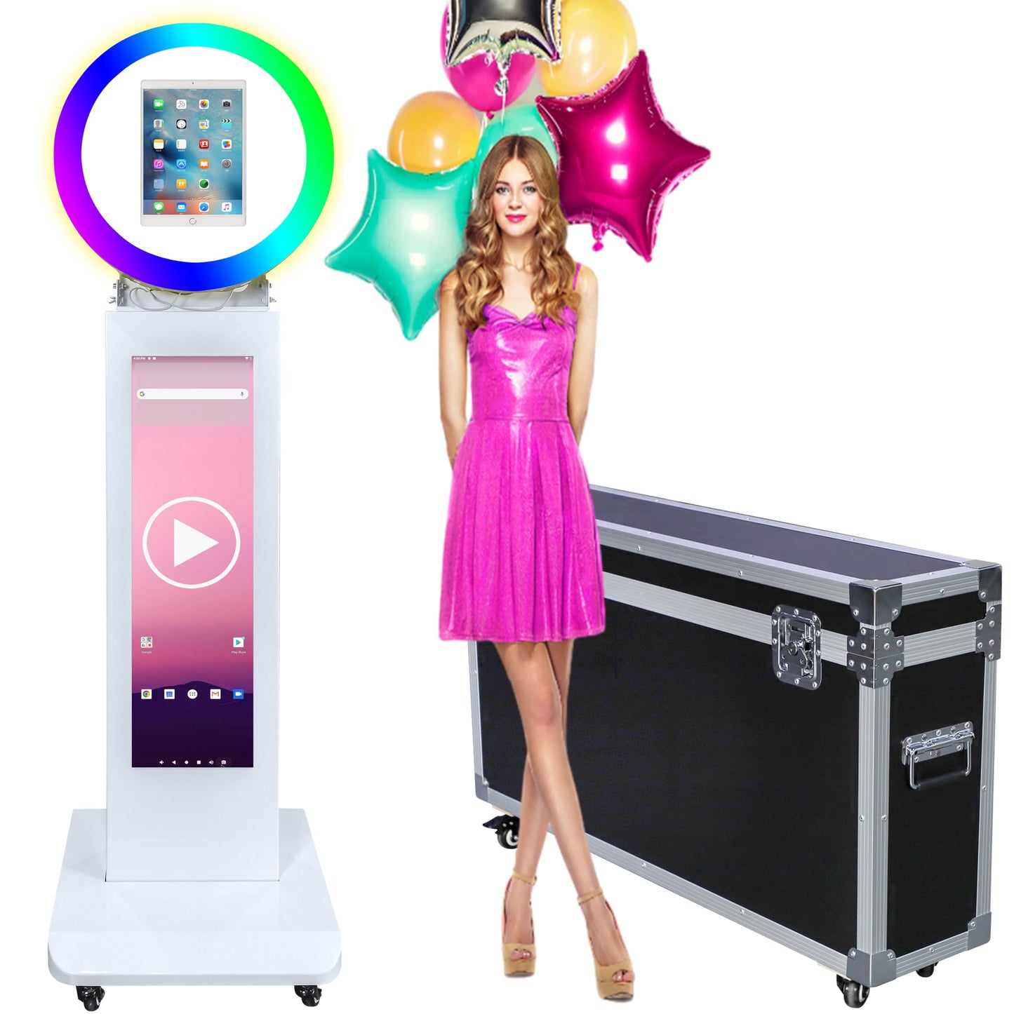 Portable Photo Booth Selfie Machine Portable Metal Shell Adjustable Stand Photobooth for Events Wedding Christmas