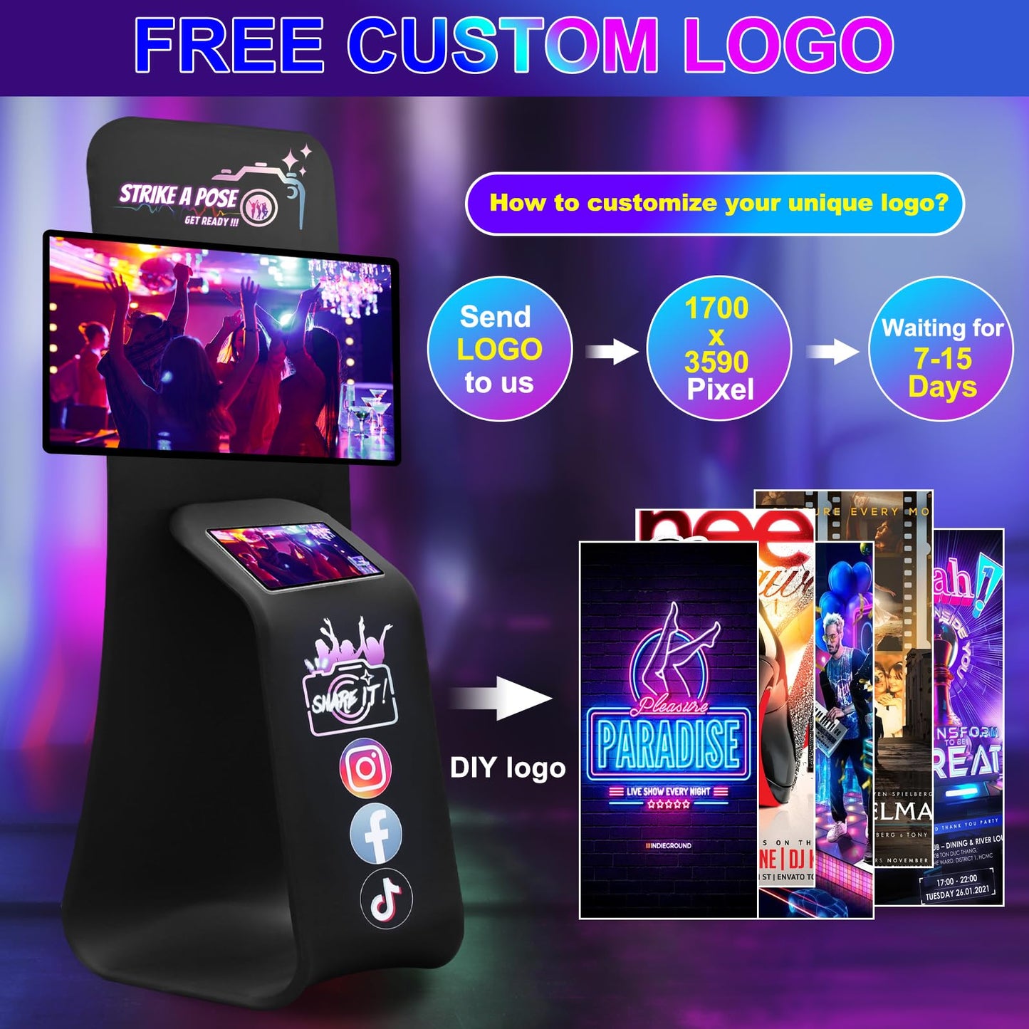 Kiosk TV Floor Stand with iPad Sharing Station Floor Holder Station with Custom Logo Trade Show Display Tension Fabric Tablet Add Interactive Displays for Event,Conference Booths,Trade Show