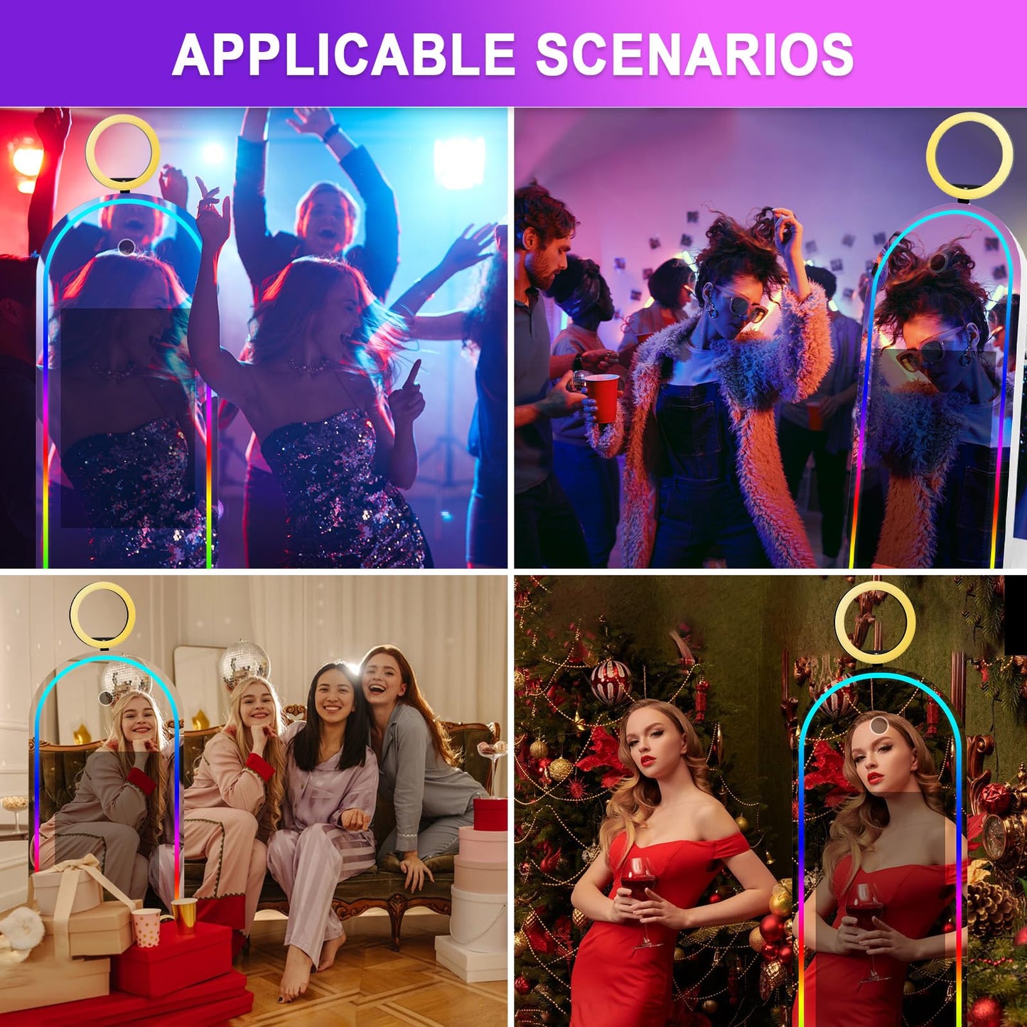 Mirror Photo Booth for Canon Camera Shell Stand Selfie Touch Screen Machine Photobooth with RGB Light Ring and Flight Case for Events Parties Wedding Rental