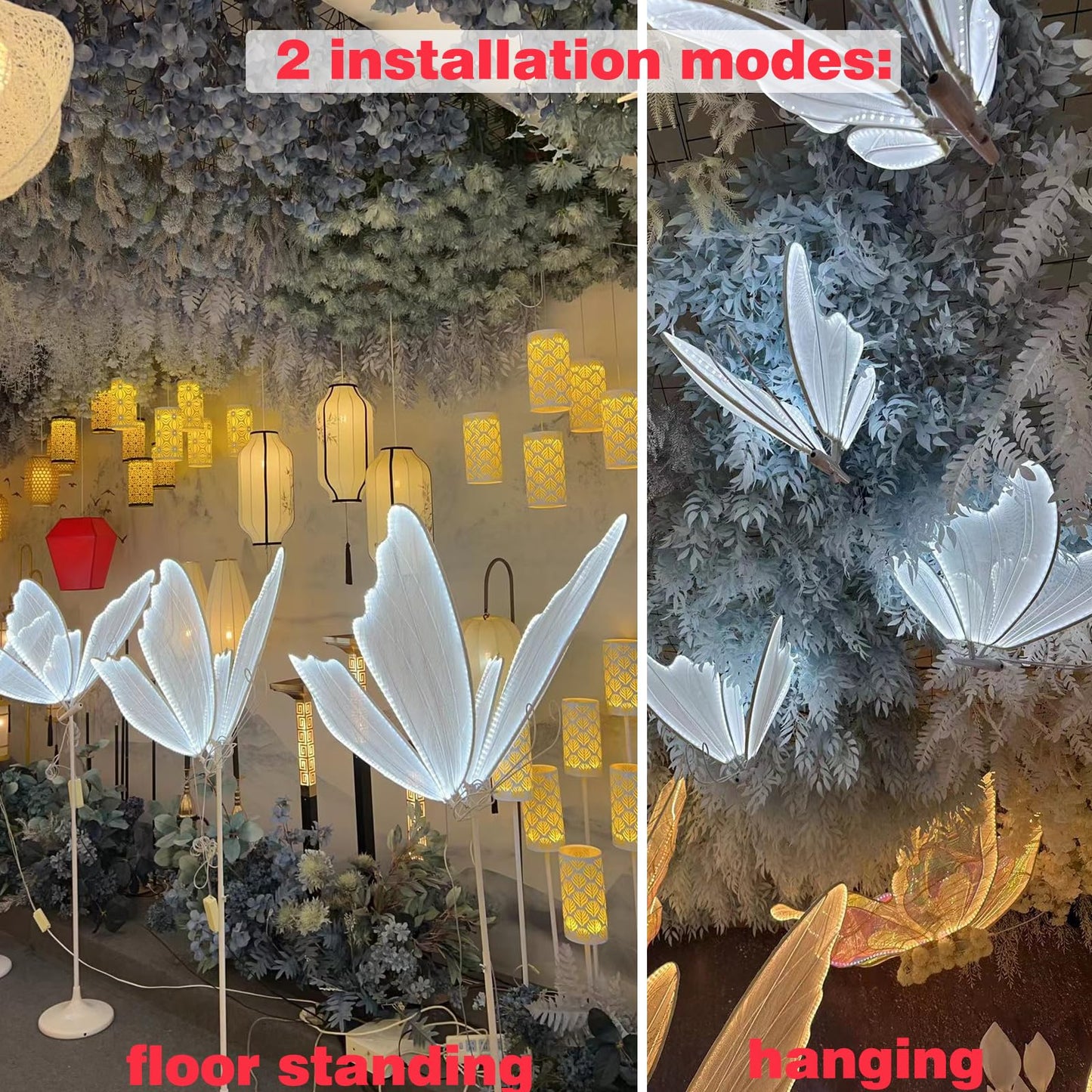 Wedding Butterfly Floor Lamp, 2024 LED Romantic Elegant Decoration Butterfly Floor lamp Decoration Props for Wedding Party Birthday Rental Business (White, 60 cm/23.6 in & 2PCS)