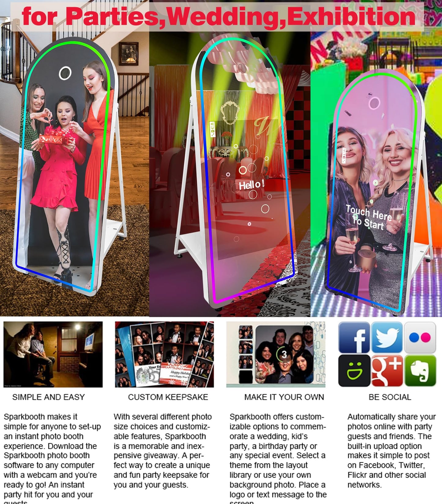 Magic Mirror Photo Booth for Camera, with 32in Touch All-in-one, Selfie Camera Photo Booth Selfie Station, Flight Case,for Parties,Wedding,Exhibition