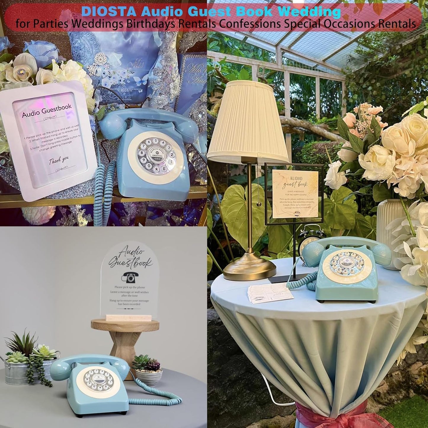 Audio Guest Book Wedding Phone with Rotation Dial Record Customized Audio Message Left with GuestBook Ideas Telephone Retro Audio for Wedding Event Birthday Party Message Voicemail