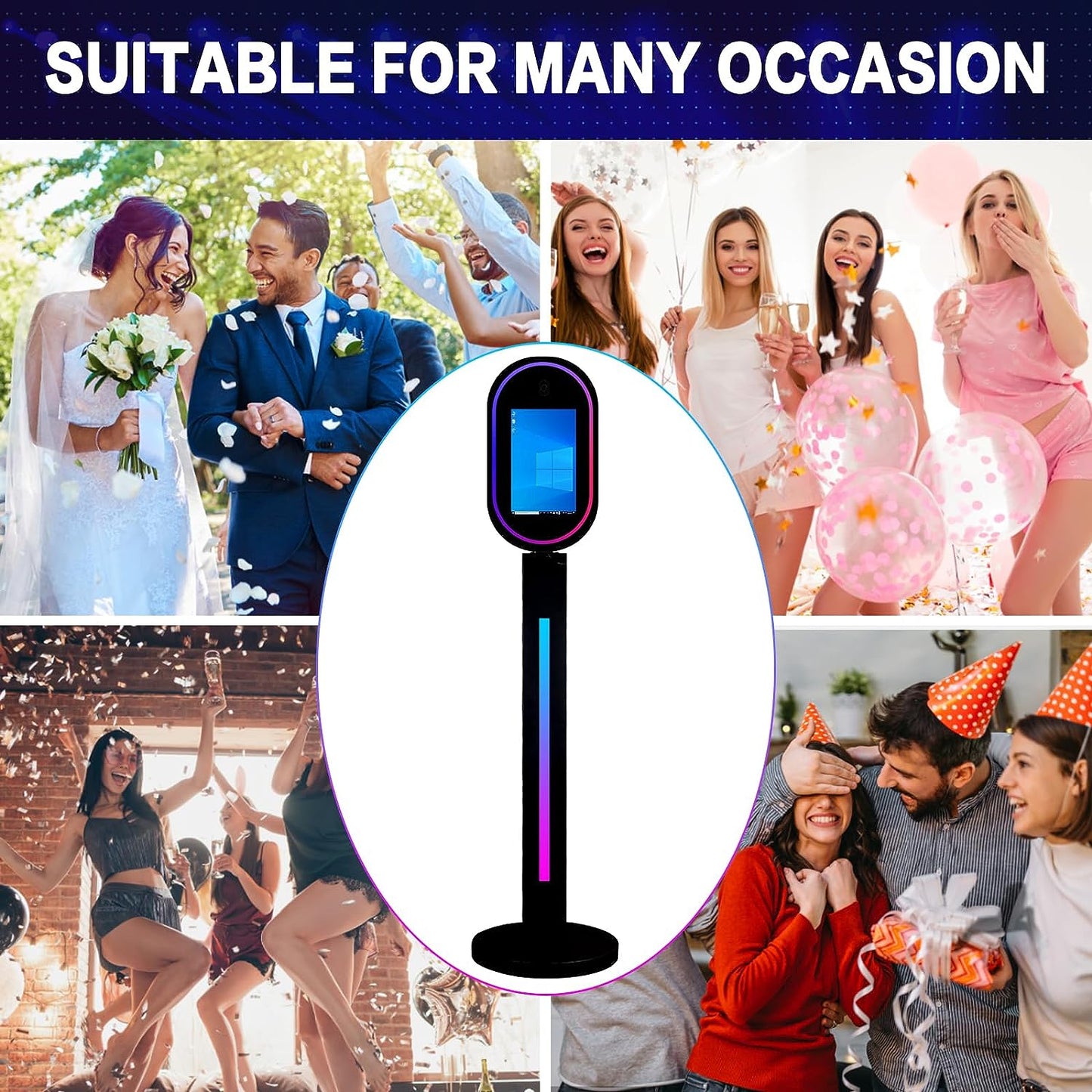 ROOMEDAL 13.3 In Portable Touch Mirror Photo Booth Built-in Mini PC & Camera Photo Booth with Round Ring Light and Flight Case for Events Wedding Rental Business