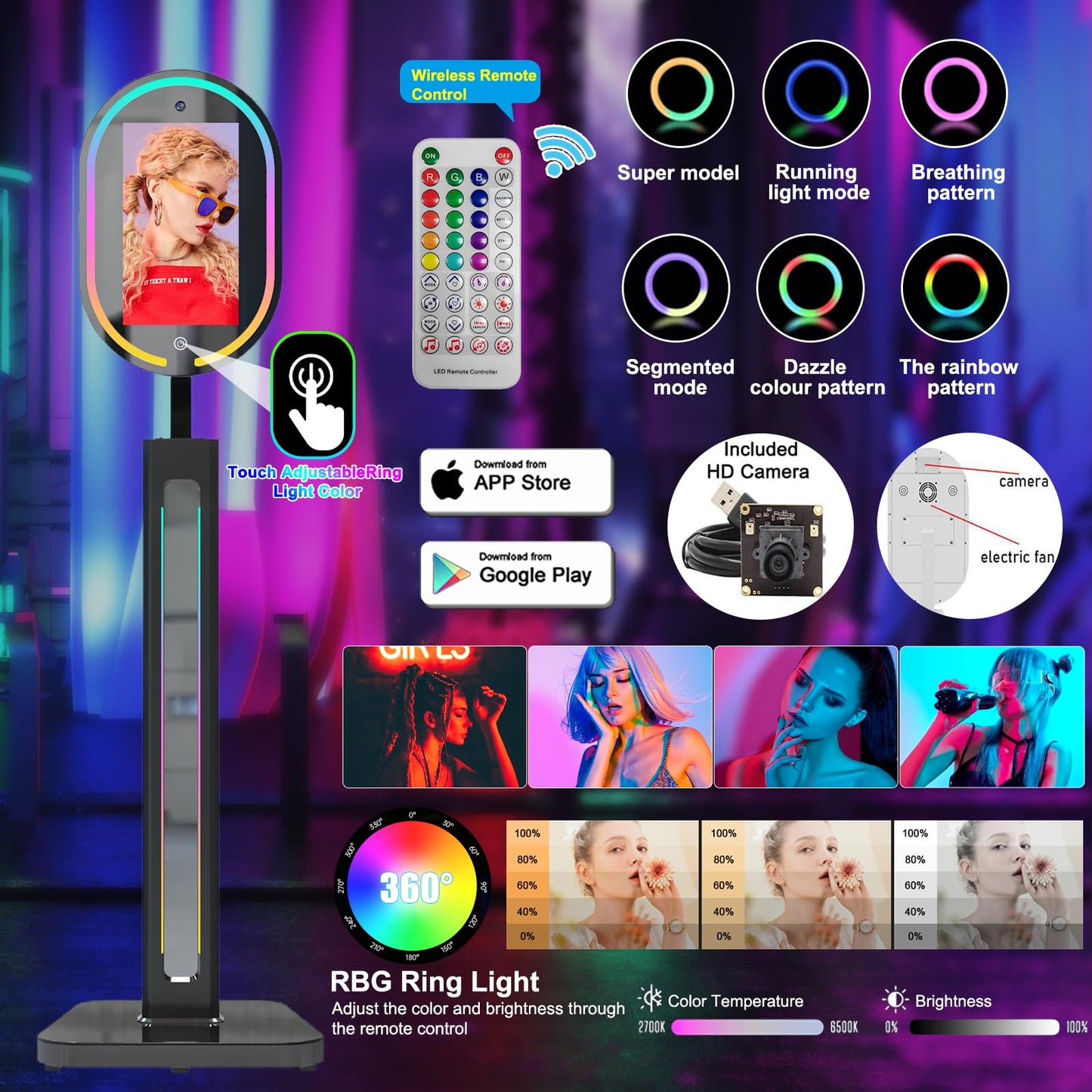 Mirror Photo Booth for Camera Selfie Station Photobooth Shell Stand Machine Photobooth with RGB LED Light and Flight Case for Events Wedding Rental