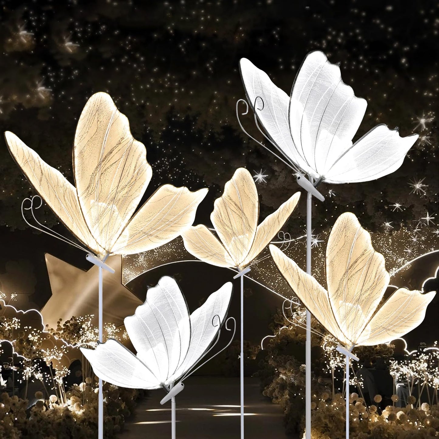 Wedding Butterfly Floor Lamp, 2024 LED Romantic Elegant Decoration Butterfly Floor lamp Decoration Props for Wedding Party Birthday Rental Business (White, 60 cm/23.6 in & 2PCS)