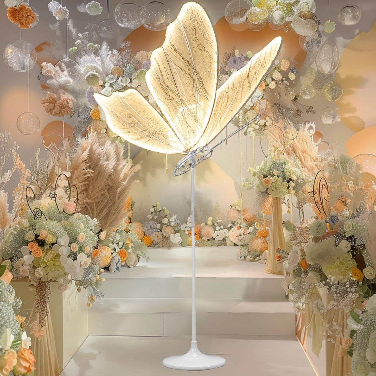 Wedding Butterfly Floor Lamp Decoration, LED Romantic Elegant Decoration Props for Wedding Party Birthday Decor Rental Business