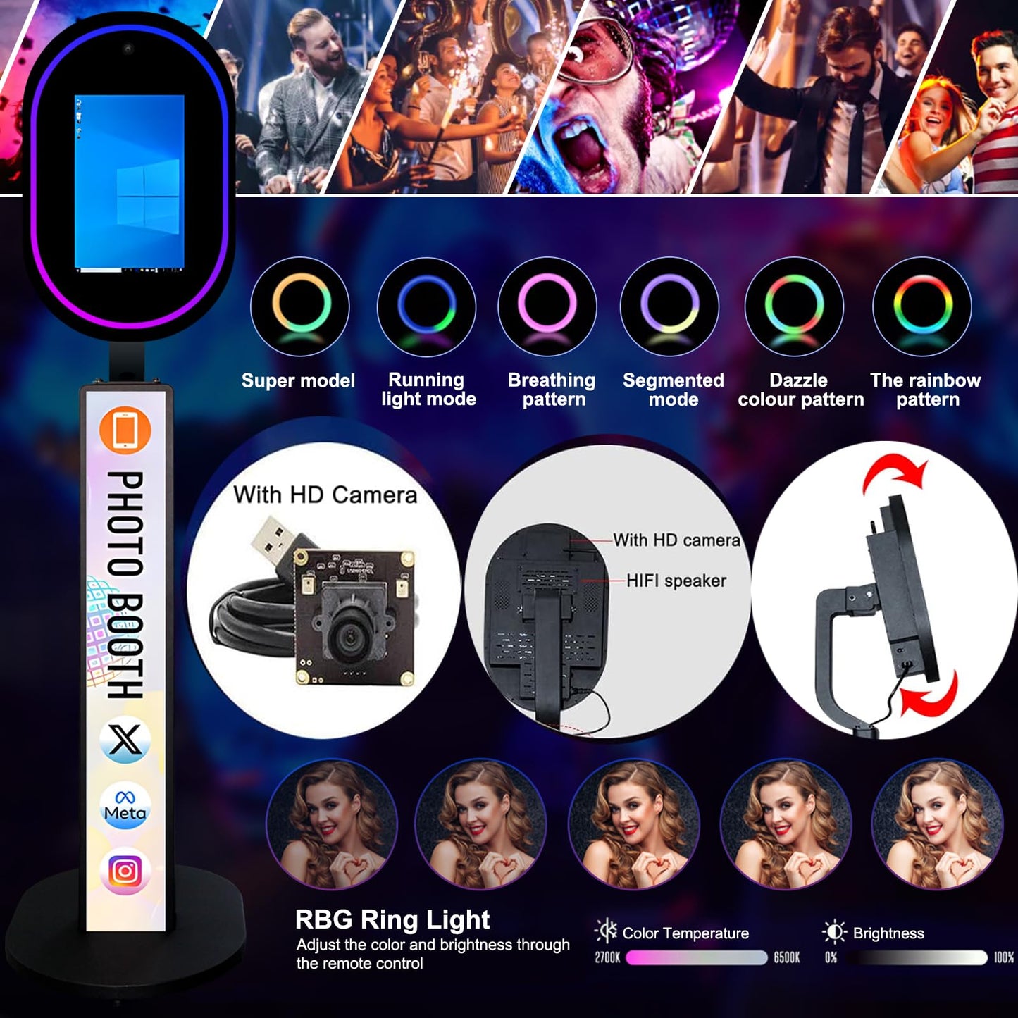 Mirror Photo Booth with Camera APP Software Magic Selfie Station Shell Stand Customized Logo Photobooth Machine Touch Screen with Ring Light and Flight Case for Events Wedding Rental