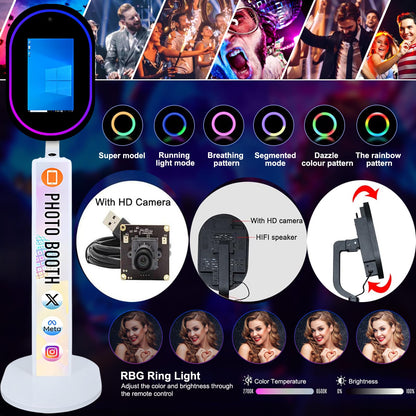 Mirror Photo Booth with Camera APP Software Magic Selfie Station Shell Stand Customized Logo Photobooth Machine Touch Screen with Ring Light and Flight Case for Events Wedding Rental