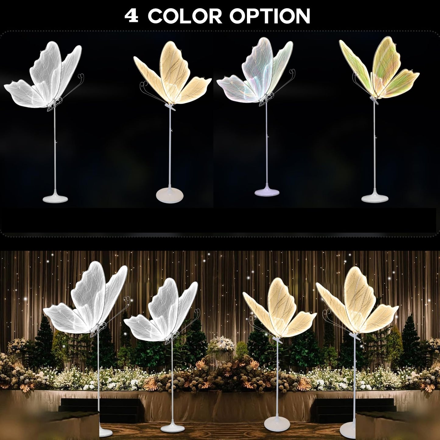 Wedding Butterfly Floor Lamp, 2024 LED Romantic Elegant Decoration Butterfly Floor lamp Decoration Props for Wedding Party Birthday Rental Business (White, 60 cm/23.6 in & 2PCS)