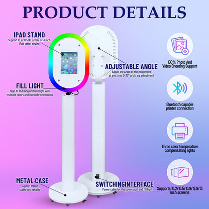 Portable iPad Photo Booth Stand with RGB Ring Light