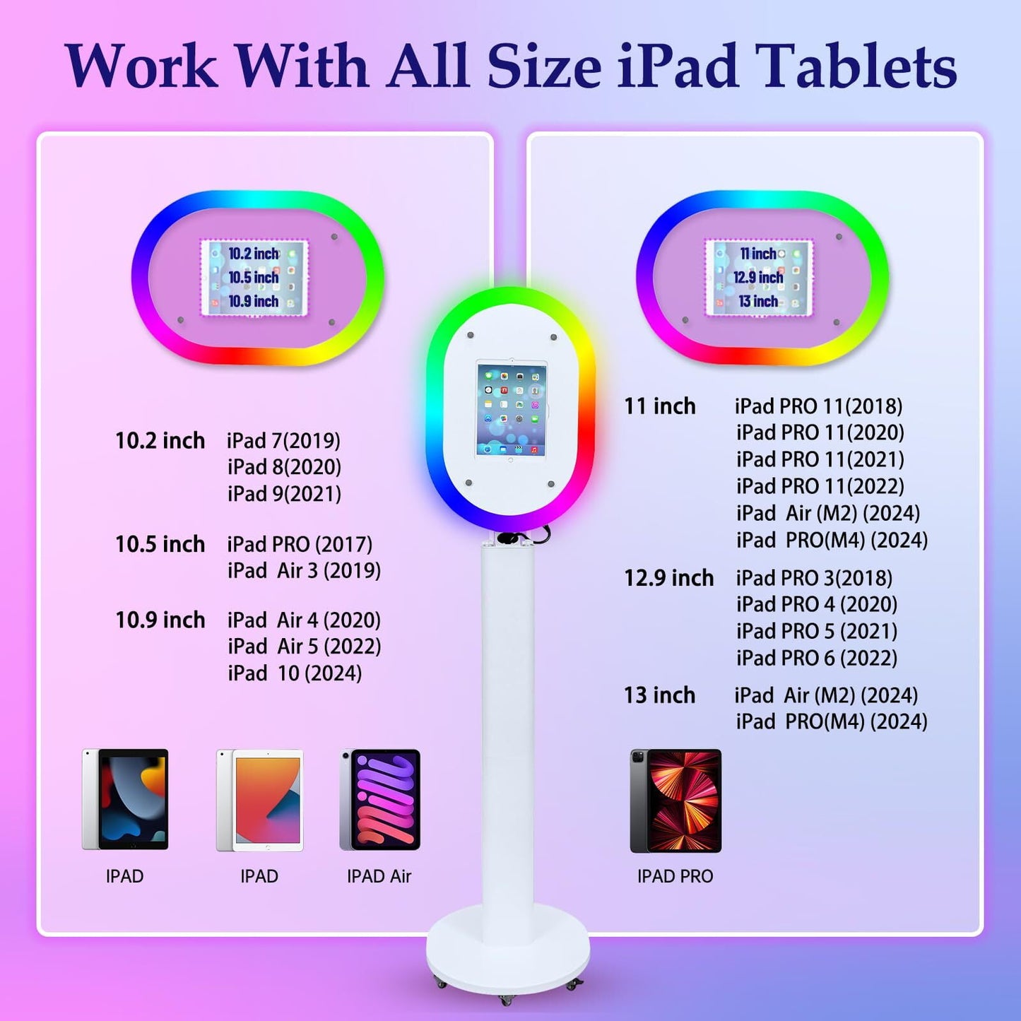 Portable iPad Photo Booth Stand with RGB Ring Light