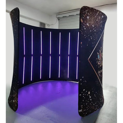 ROOMEDAL 360 Photo Booth Backdrop Background Tents with Customized Logo, , Photobooth Backdrop, 360 Photo Booth Enclosure LED for Halloween Christmas Parties Wedding EventC: 32LED-10'W x 8'H