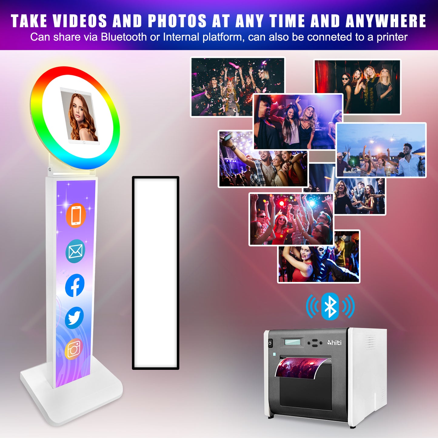 ROOMEDAL Portable iPad Photo Booth, Metal Shell Selfie photobooth Machine for 12.9'' iPad with RGB Ring Light,Free Custom Logo,Remote Control,Flight Case,for Parties,Wedding,Exhibition,Rental Business