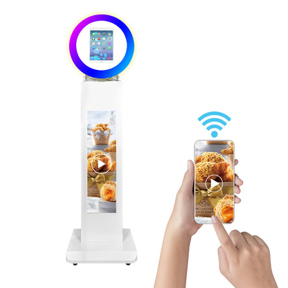 ROOMEDAL Portable iPad Photo Booth, Metal Shell Selfie photobooth Machine for 10.2'' iPad with RGB Ring Light, LCD Screen, Remote Control, for Parties, Wedding, Exhibition, Rental Business