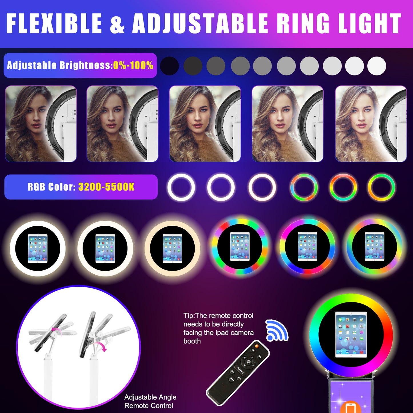 ROOMEDAL  Portable iPad Photo Booth, Metal Shell Selfie photobooth Machine for 10.2'' iPad with RGB Ring Light,Free Custom Logo,Remote Control,for Parties,Wedding,Exhibition,Rental Business