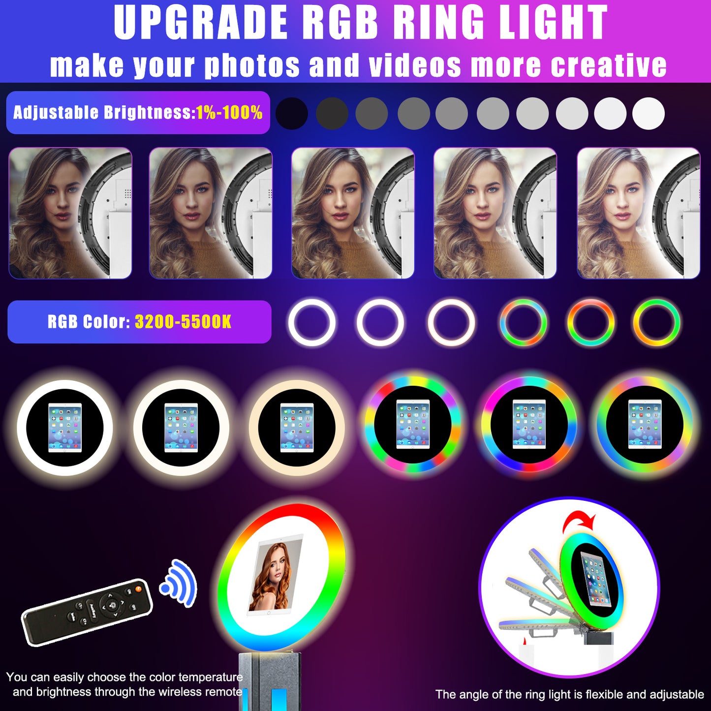 ROOMEDAL Portable Photo Booth for 10.2'' iPad,RGB Ring Light,Music Sync RGB Light Box,Bluetooth App and Remote Control,Metal Shell Selfie photobooth Machine,for Parties,Christmas,Wedding,Rental Business