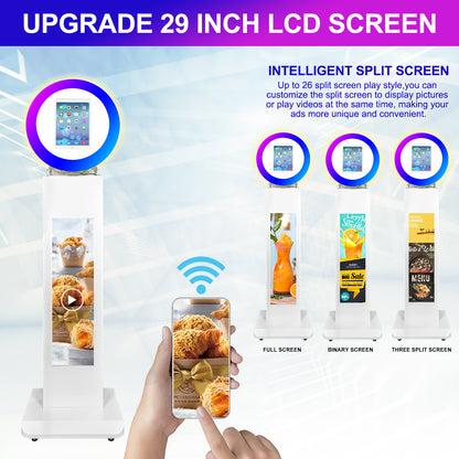 ROOMEDAL Portable iPad Photo Booth, Metal Shell Selfie photobooth Machine for 10.2'' iPad with RGB Ring Light, LCD Screen, Remote Control, for Parties, Wedding, Exhibition, Rental Business