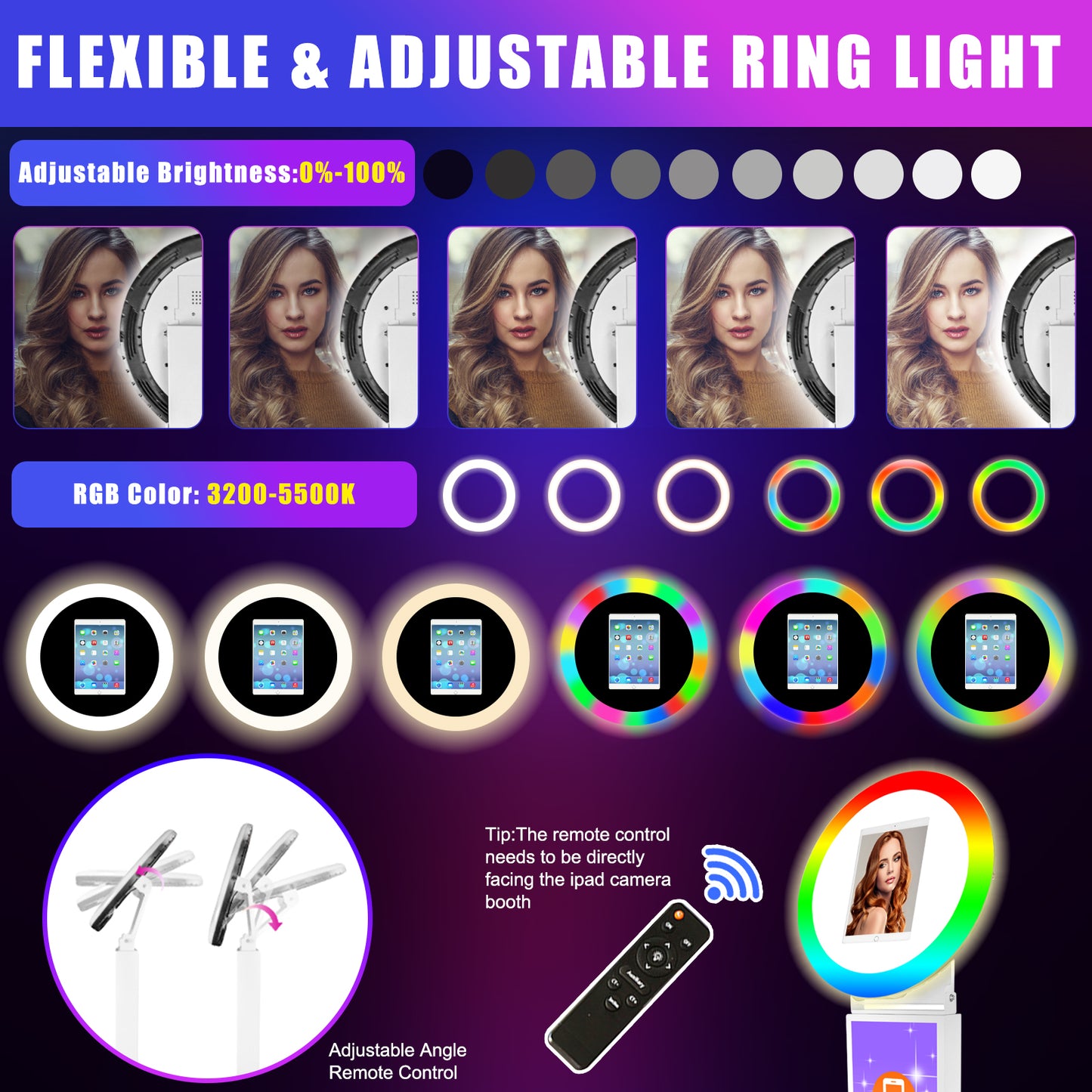 ROOMEDAL  Portable iPad Photo Booth, Metal Shell Selfie photobooth Machine for 10.2'' iPad with RGB Ring Light,Free Custom Logo,Remote Control,for Parties,Wedding,Exhibition,Rental Business