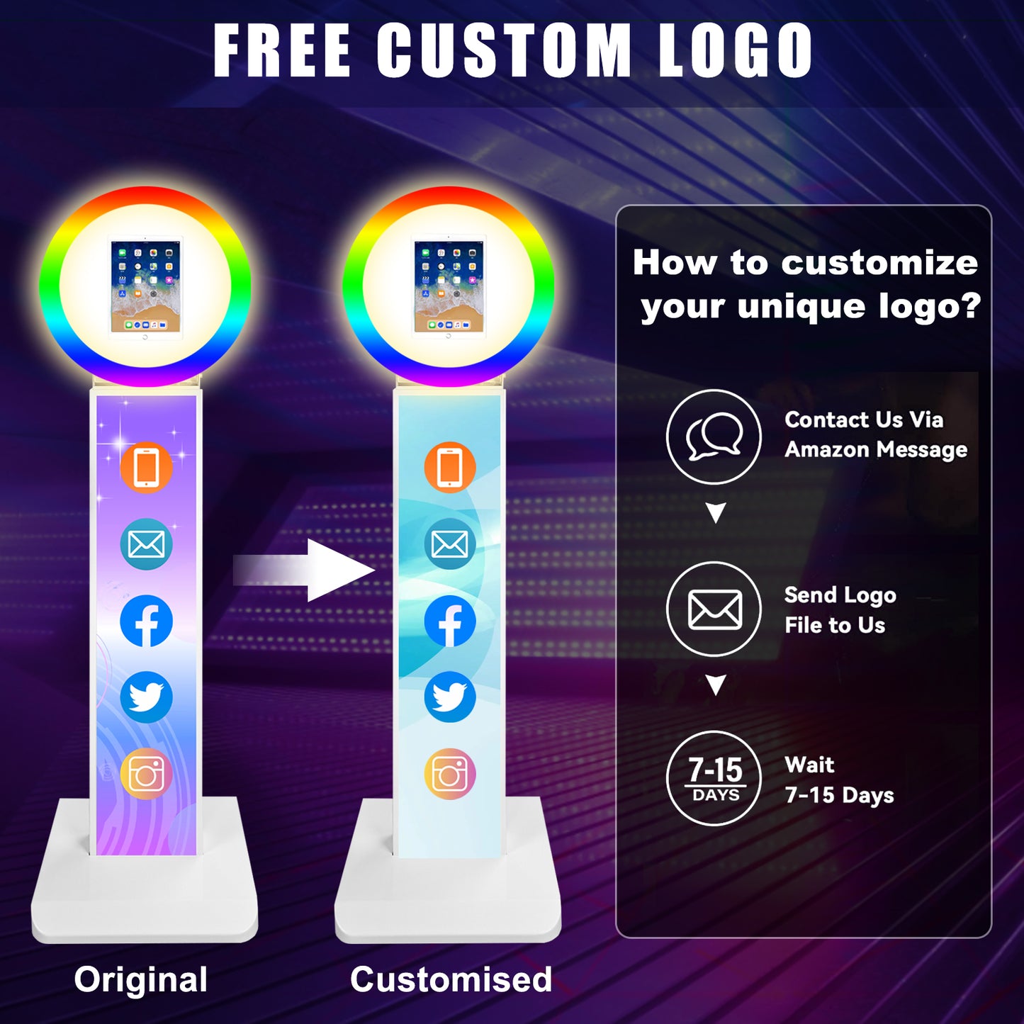 ROOMEDAL Portable iPad Photo Booth, Metal Shell Selfie photobooth Machine for 12.9'' iPad with RGB Ring Light,Free Custom Logo,Remote Control,Flight Case,for Parties,Wedding,Exhibition,Rental Business