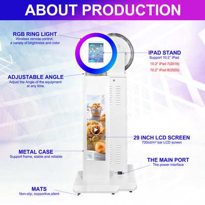 ROOMEDAL Portable iPad Photo Booth, Metal Shell Selfie photobooth Machine for 10.2'' iPad with RGB Ring Light, LCD Screen, Remote Control, for Parties, Wedding, Exhibition, Rental Business