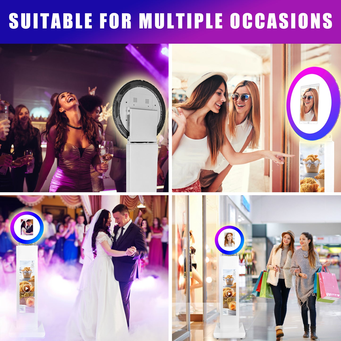 ROOMEDAL Portable iPad Photo Booth, Metal Shell Selfie photobooth Machine for 10.2'' iPad with RGB Ring Light, LCD Screen, Remote Control, Flight Case, for Parties, Wedding, Exhibition, Rental Business