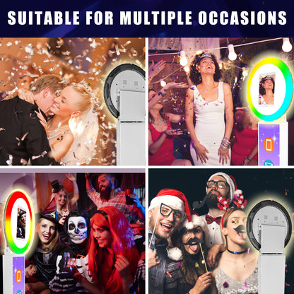 ROOMEDAL Portable iPad Photo Booth, Metal Shell Selfie photobooth Machine for 12.9'' iPad with RGB Ring Light,Free Custom Logo,Remote Control,Flight Case,for Parties,Wedding,Exhibition,Rental Business