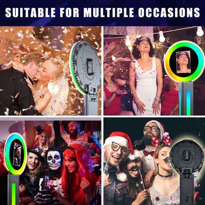 ROOMEDAL Portable Photo Booth for 10.2'' iPad,RGB Ring Light,Music Sync RGB Light Box,Bluetooth App and Remote Control,Metal Shell Selfie photobooth Machine,for Parties,Christmas,Wedding,Rental Business