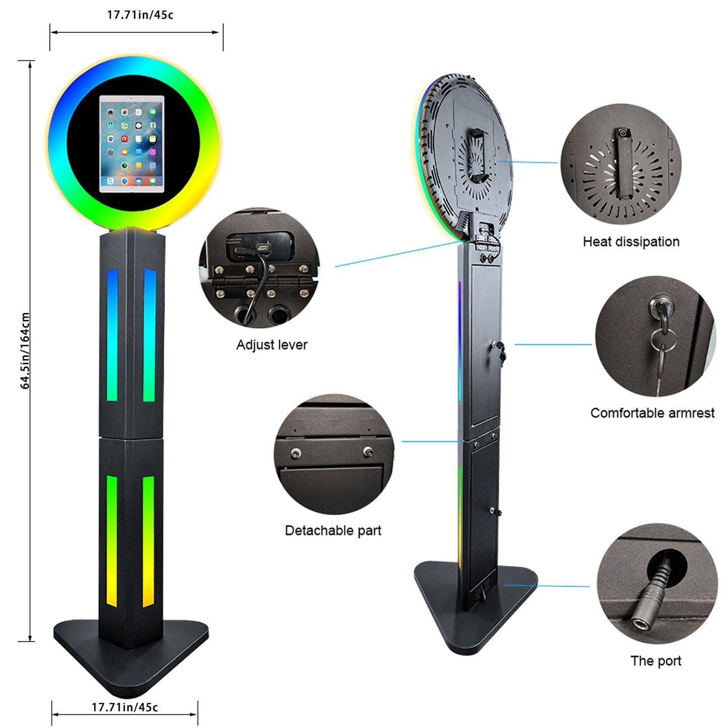 ROOMEDAL Portable Photo Booth for 10.2'' iPad,RGB Ring Light,Music Sync RGB Light Box,Bluetooth App and Remote Control,Metal Shell Selfie photobooth Machine,for Parties,Christmas,Wedding,Rental Business