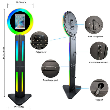 ROOMEDAL Portable Photo Booth for 10.2'' iPad,RGB Ring Light,Music Sync RGB Light Box,Bluetooth App and Remote Control,Metal Shell Selfie photobooth Machine,Flight Case, for Parties,Christmas,Wedding